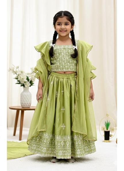 Trending  Embroidered Work Chinon Green Surat wholesale children clothing - wholesale export